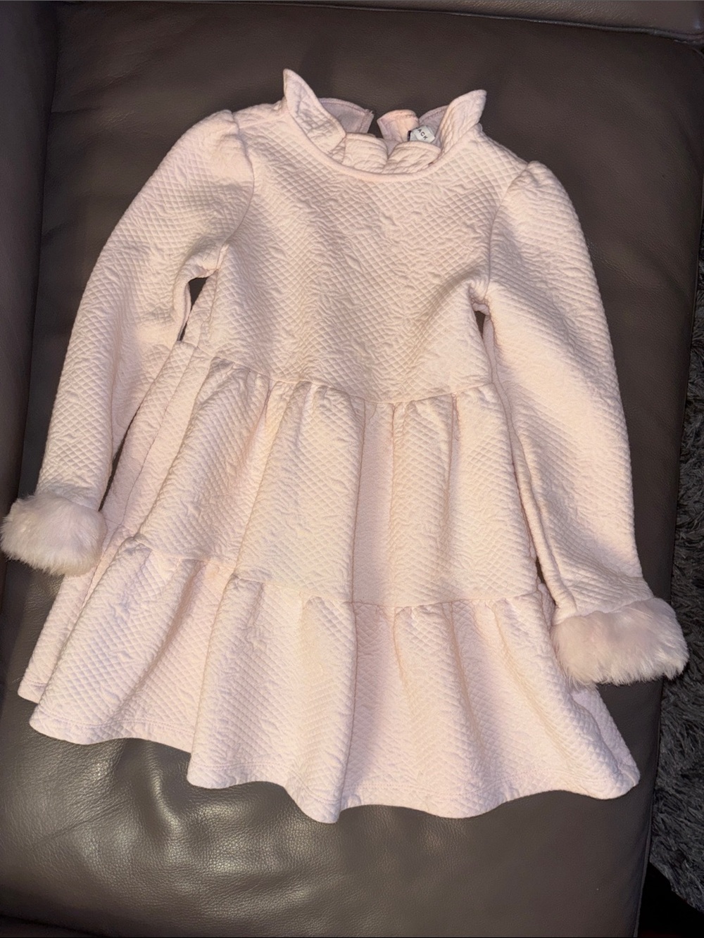 Janie and Jack Pale Pink Quilted Tiered Dress with Faux Fur Cuffs